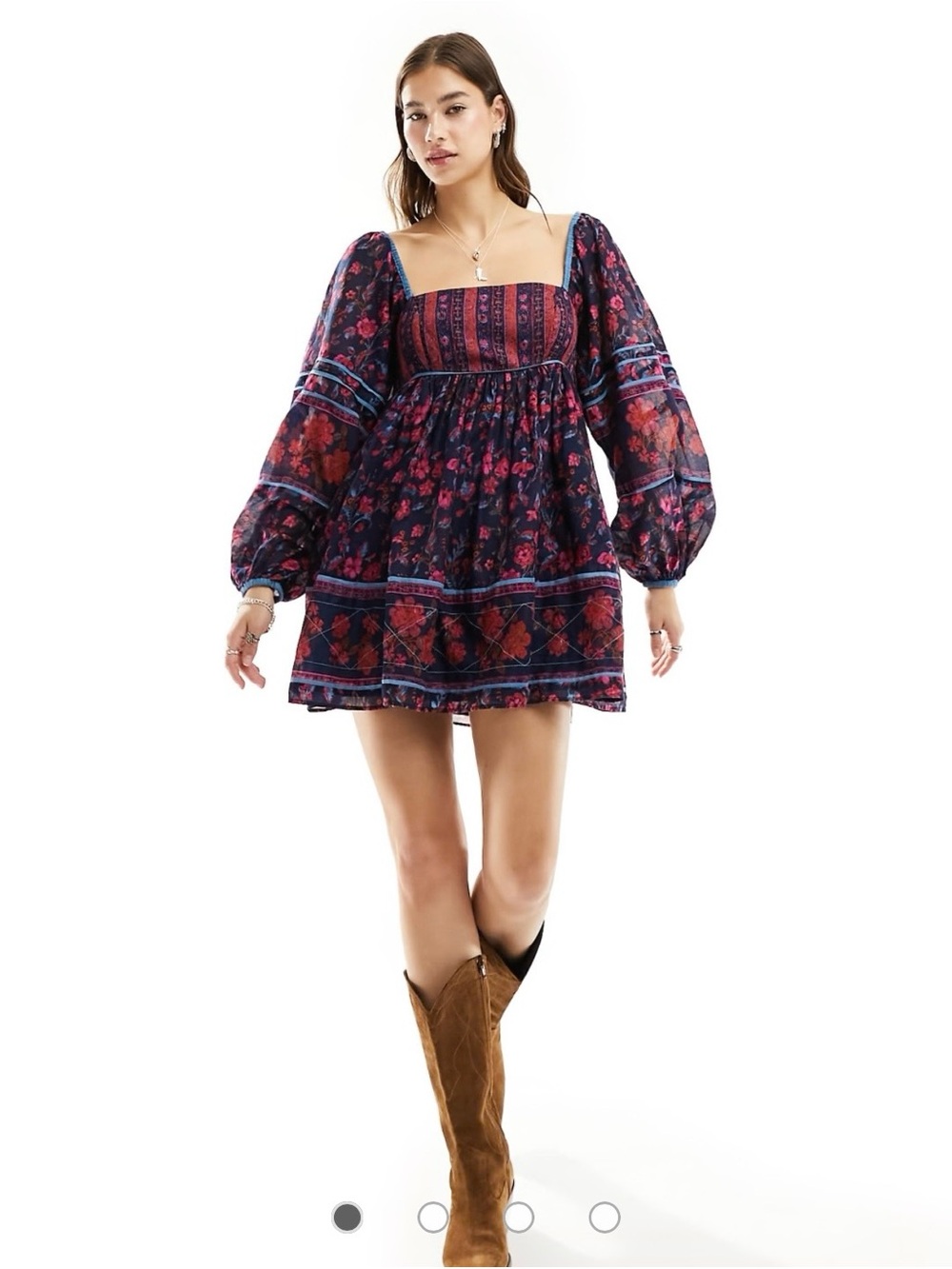 NWT Free People Endless Afternoon Babydoll Mini Smock Dress Puff Sleeve